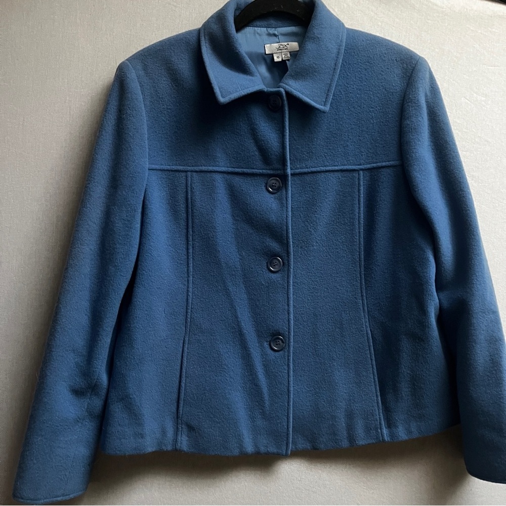 Jax Wool Cashmere Classic Blue Pea Coat Jacket Tailored Button Winter Sz 10